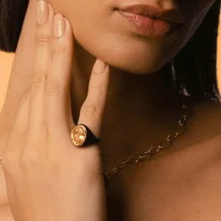 Anello Mon Chevalier - Smalto nero e pietra Citrino