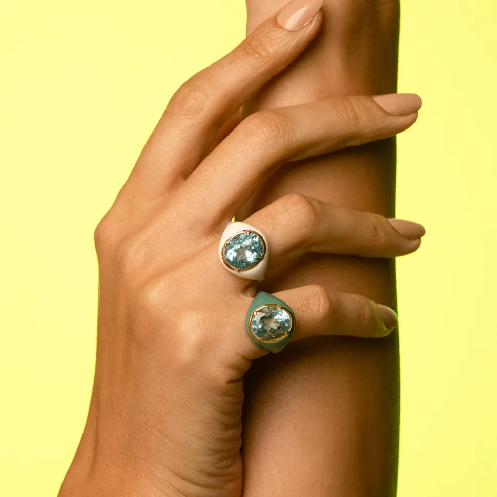 Anello Mon Chevalier - Smalto verde e pietra Topazio Azzurro