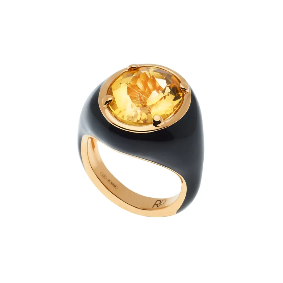 Anello Mon Chevalier - Smalto nero e pietra Citrino