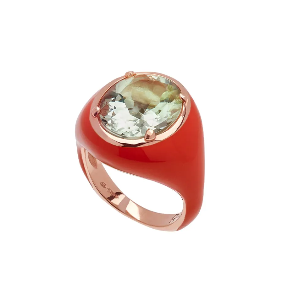 Anello Mon Chevalier - Smalto rosso corallo e pietra Ametista Verde