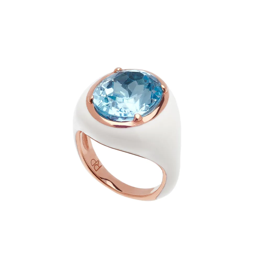 Anello Mon Chevalier - Smalto bianco e pietra Topazio Azzurro