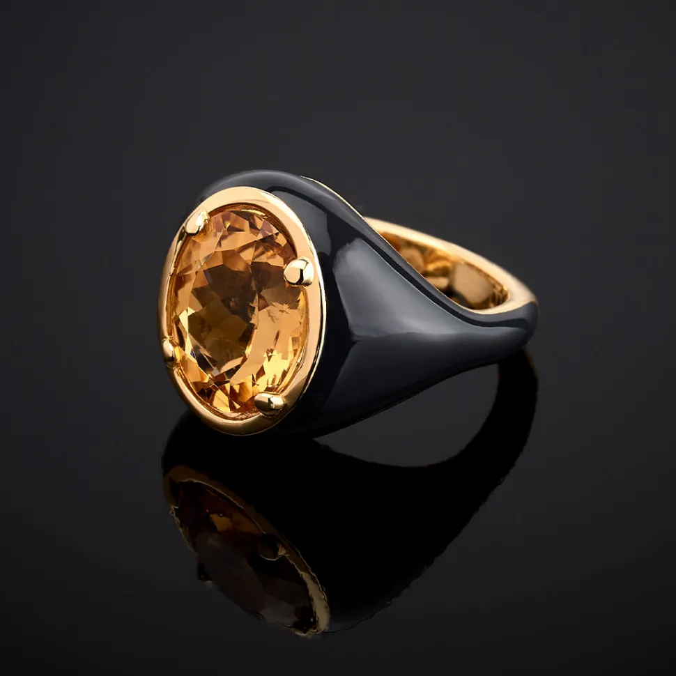 Anello Mon Chevalier - Smalto nero e pietra Citrino