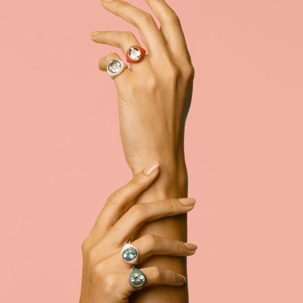 Anello Mon Chevalier - Smalto verde e pietra Topazio Azzurro
